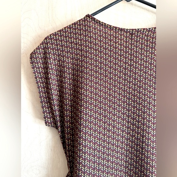 NWT ZA ZEN V-Neck Midi Dress Brown Gold Red Chevron Pattern Sz L Stretchy - Picture 14 of 14